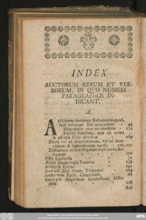 Index Auctorum Rerum Et Verborum, In Quo Numeri Paragraphos Indicant.