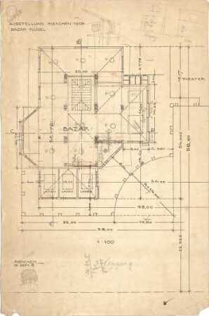 Pfann, Paul; München - Theresienhöhe; Ausstellung München 1908 - Basar - Flügel (Grundriss)