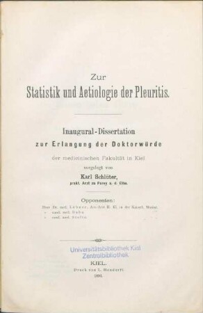 Zur Statistik und Aetiologie der Pleuritis