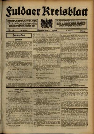 Zweite Ausgabe vom Mittwoch, den 01. April 1914.