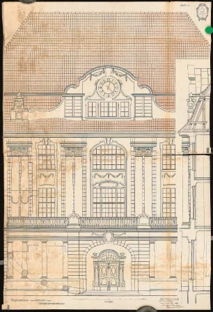 Erziehungsheim Schinkelwettbewerb 1909: Unterrichtsgebäude. Ansicht des Mittelbaus (Ausschnitt) 1:20