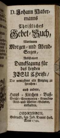 Christliches Gebet-Buch / Johann Habermann