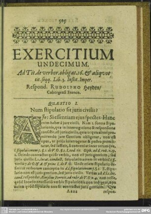 Exercitium Undecimum