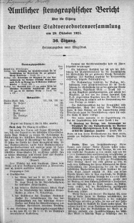 Sitzung 36., 29. Oktober 1925