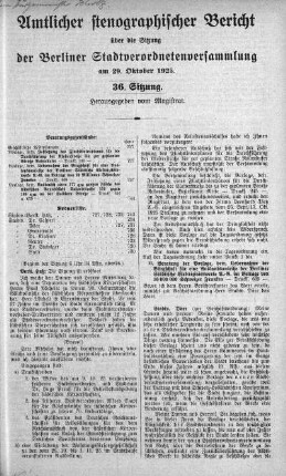 Sitzung 36., 29. Oktober 1925