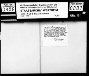 Fr. Bruno Mayer, Kleriker zu Bronnbach (Brunnbach), gelobt den Regeln und Satzungen des hl. Benediktus Treue und Gehorsam.