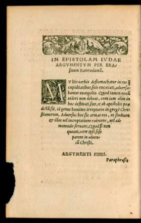 In Epistolam Iudae Argumentum per Erasmum Roterodamum.