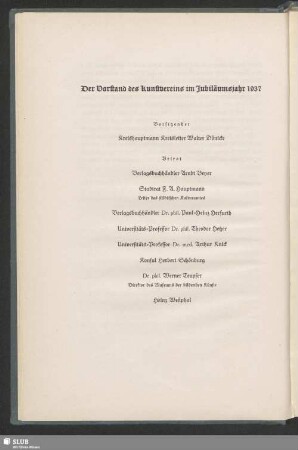 Der Vorstand des Kunstvereins im Jubiläumsjahr 1937