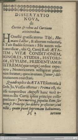 Dissertatio Nova, de Curtio & rebus ad Curtium attinentibus