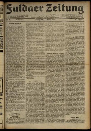 Erste Ausgabe vom Freitag, den 07. Februar 1913.