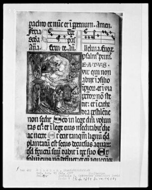 Psalterium — Initiale B (eatus vir), darin König David vor Gott, Folio 9verso