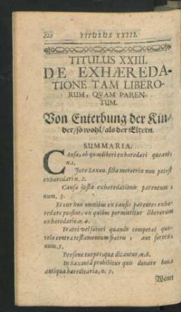 Titulus XXIII. De Exhaeredatione Tam Liberorum, Quam Parentum.
