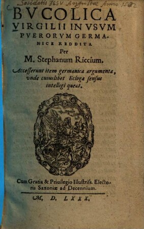Bvcolica Virgilii : In Vsvm Pverorvm