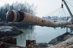 Bau der Staustufe Iffezheim/Rhein