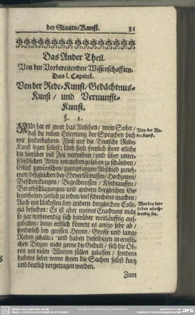 Das Ander Theil. Von den Vorbereitenden Wissenschafften
