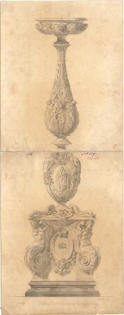 Walther, Conradin; Deutschland; Italien; Reisezeichnungen - Bronzeleuchter aus der Gertosa bei Pavia (Ansicht)