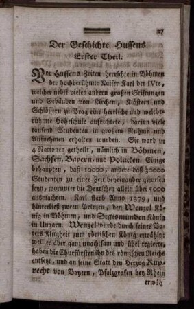 Der Geschichte Hussens Erster Theil.