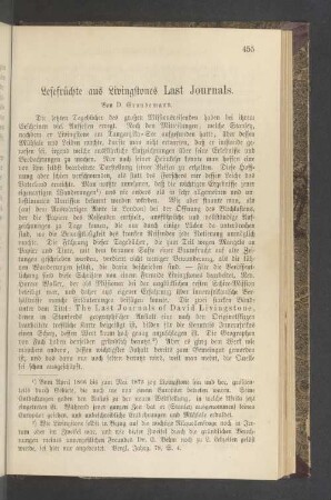 Lesefrüchte aus Livingstones Last Journals