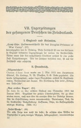 VII. Lagerzeitungen der gefangenen Deutschen im Feindesland