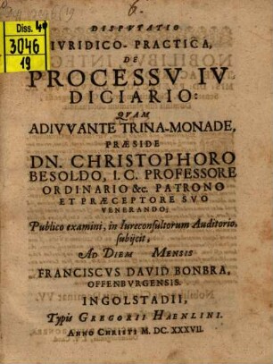 Dispvtatio Ivridico-Practica, De Processv Ivdiciario