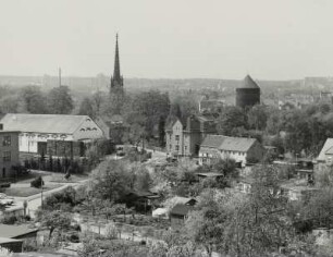 Blick vom Besucherbergwerk Schacht "Alte Elisabeth" nach Südwesten gegen Jacobikirche und Donatsturm