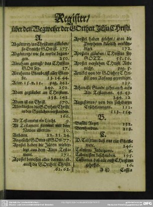 Register, über den Wegweiser der GOttheit JEsu CHristi