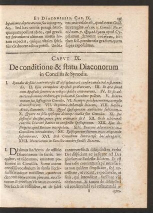 Caput IX. De conditione & statu Diaconorum in Conciliis & Synodis.