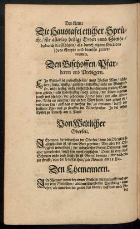 Die Haustafel etlicher Sprüche/ für allerley heilige Orden unnd Stende ...