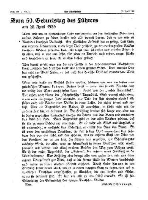 Zum 50. Geburtstag des Führers : am 20. April 1939