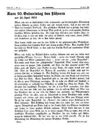 Zum 50. Geburtstag des Führers : am 20. April 1939