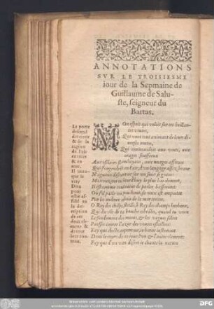 Annotations Sur Le Troisiesme jour de la Sepmaine de Guillaume de Saluste, seigneur du Bartas.