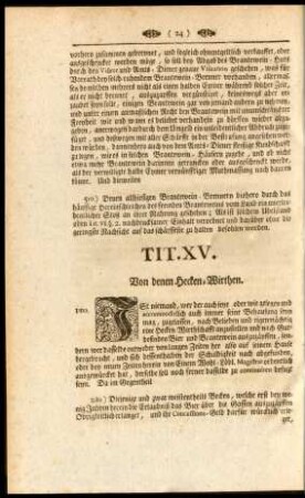 Tit. XV. Von denen Hecken-Wirthen