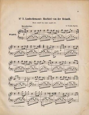 Kriegsbilder : e. Tongemälde in 4 leichten Transscriptionen über beliebte dt. Volkslieder. 2, Landwehrmann's Abschied von der Heimath : op. 249