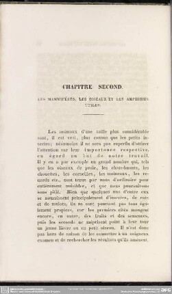 Chapitre second. Les mammiferes, les oiseaux et les amphibies utiles