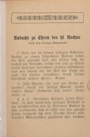 Andacht zu Ehren des hl. Rochus.