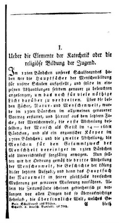 Ueber die Elemente der Katechetik oder die religiöse Bildung der Jugend