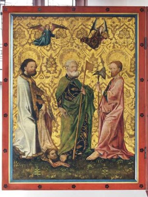 Aufenauer Flügelaltar — Marienkrönung durch Christus mit den zwölf Aposteln — Linker Altarflügel - Apostel Bartholomäus, Philippus und Matthias