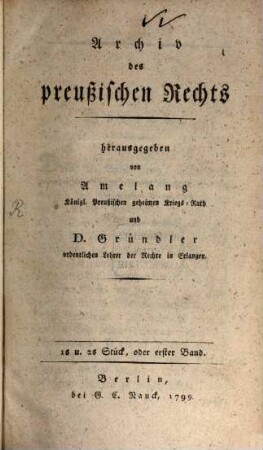 Archiv des preußischen Rechts. 1. 1799