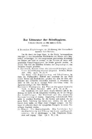 Zur Litteratur der Schulhygiene : kritischer Bericht ; (Schluß)