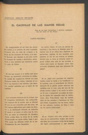El caudillo de las manos rojas : Una de las más fantásticas y poéticas realizaciones del autor de las "Rimas".