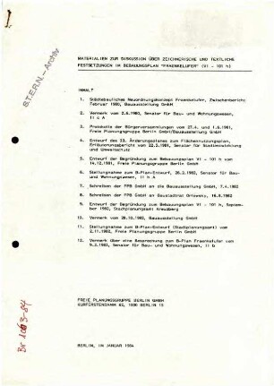 Materialsammlung: Bebauungsplan "Fraenkelufer"