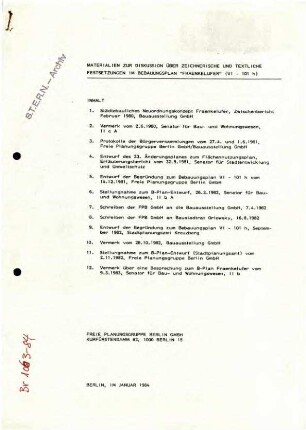 Materialsammlung: Bebauungsplan               "Fraenkelufer"