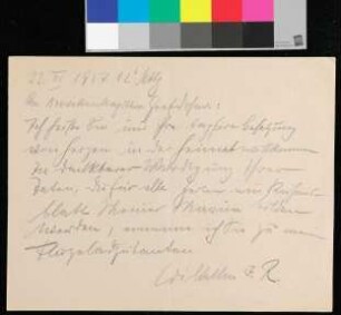 Handschriftlicher Brief von Kaiser Wilhelm an Korvettenkapitän Graf Dohna mit Begrüßung zur Wiederkehr in die Heimat
