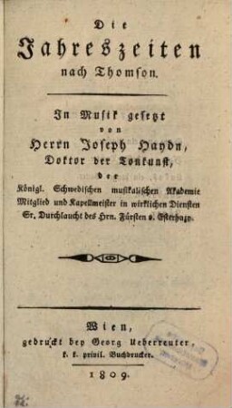 Die Jahreszeiten : nach Thomson