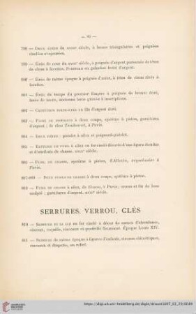 Serrures, Verrou, Clés (Nr. 810 - 825)