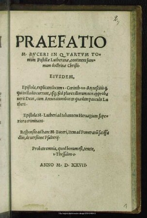 Praefatio in Quartum tomum postillae Lutheranae, continens summam doctrinae Christi