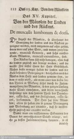 Das 15. Kapitel. Von den Mäuslein der Lenden und des Rückens. De musculis lumborum & dorsi