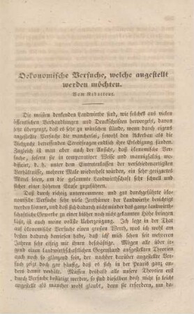 Oekonomische Versuche, welche angestellt werden möchten.