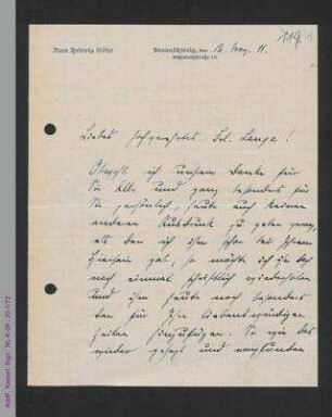 Brief von Hedwig Götze an Helene Lange
