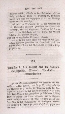 175. Immission in den Gehalt oder die Pension. Vorzugsrecht. Alimente. Appellation. Remonstration.